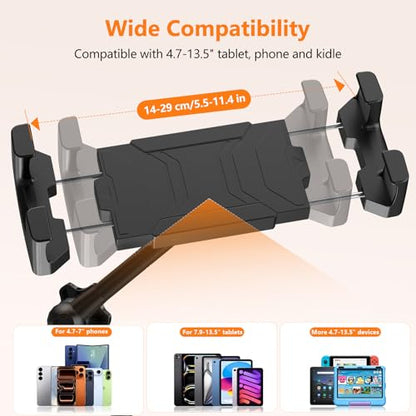Portable Tablet Stand for Desk, 360° Adjustable iPad Holder for Bed, Metal Desk Clamp with Sturdy Aluminum Tablet Arm Mount for 4.7"-13.5" Kindle,iPad Pro/Air/Mini, iPhone,for Kitchen,Work,Video Call