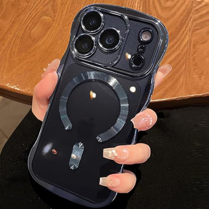 Magnetic for iPhone 17 Pro Max Case Clear Supports Wireless Charging Anti Yellow Wave Frame 17 Pro Max Case with Camera Len Protector Luxury Plating Soft TPU Shockproof Phone Cover 6.9", Titanium Blue - color: Blue