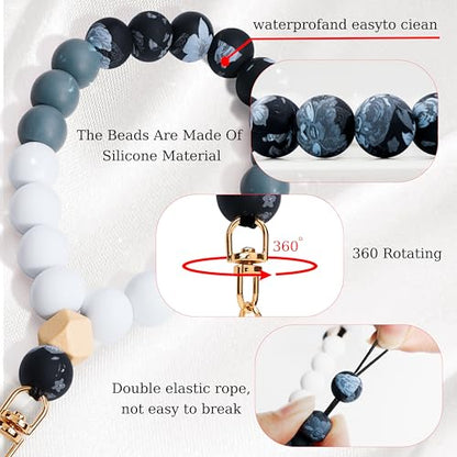 Silicone Beaded Phone Wrist Strap for Women, Elastic Wristlet - color: Black