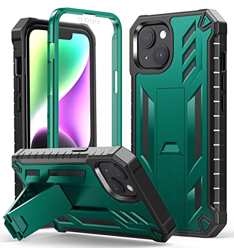 FNTCASE for iPhone 14 Plus Case, Built-in Screen Protector, Kickstand Green | 20FT Military-Grade Drop Protection, Anti-Slip Matte Textured, Rugged Heavy Duty Shockproof TPU Protective Cover - color: Green
