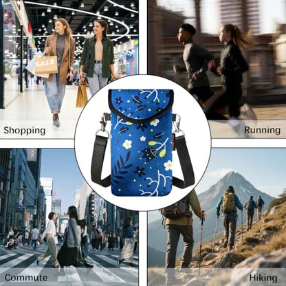 Neoprene Phone Sleeve Pouch Case Bag for Men Women w/Crossbody Strap/Neck Lanyard for iPhone 17/16/15/14 Pro Max, Samsung S25，Pixel 10 - color: Chamomile Sketch
