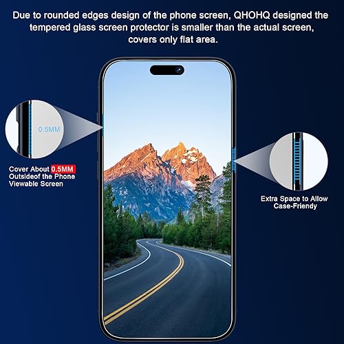 QHOHQ 3 Pack Screen Protector for iPhone 15 Pro Max [6.7 Inch] with 3 Pack Camera Lens Protector, Tempered Glass Film, HD Clear, 9H Hardness, No Bubbles, Case Friendly - size: iPhone 15 Pro Max 6.7 Inch