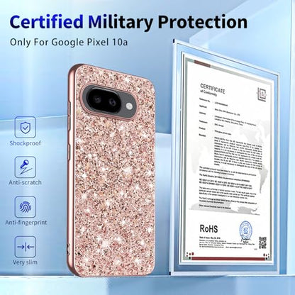 Glitter Case for Google Pixel 10A Phone Case for Women Girls, Slim Ultra Thin Matte Back Shockproof Protective Cover for Google Pixel 10A 5G Crystal Bling Case (Rose Gold) - color: Rose Gold