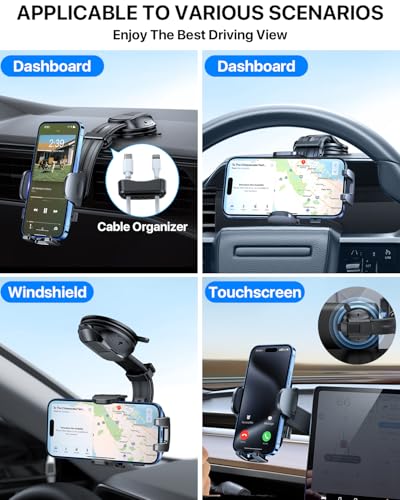 YRU [2026 Ultimate Car Phone Holder Mount [Bendable & Adjustable Aluminum Arm] Cell Phone Holder for Car Dashboard Windshield Phone Stand for iPhone 17 16 15 14 Pro Max Samsung Pickup Truck, Dark Blue - color: Dark Blue