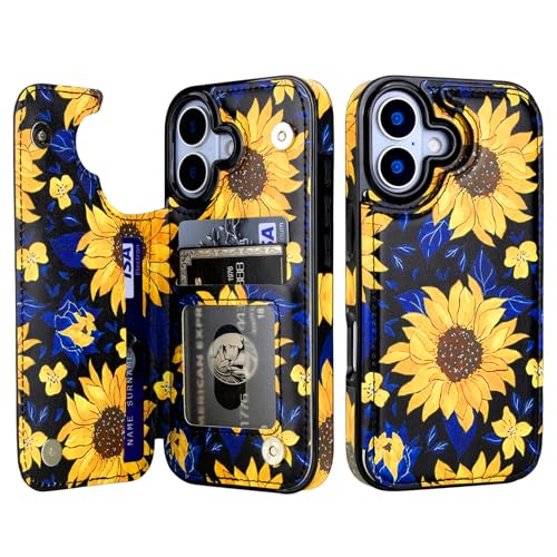 HAOPINSH Wallet Case with Card Holder for Phone 17, Blooming Sunflowers Pattern Back Flip Folio PU Leather Kickstand Card Slots Case, Double Magnetic Clasp Shockproof Cover 6.3" - color: Blooming Sunflowers