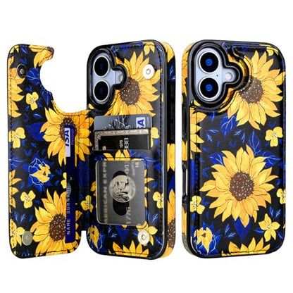 HAOPINSH Wallet Case with Card Holder for Phone 17, Blooming Sunflowers Pattern Back Flip Folio PU Leather Kickstand Card Slots Case, Double Magnetic Clasp Shockproof Cover 6.3" - color: Blooming Sunflowers