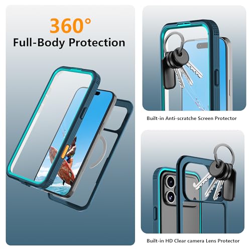 for iPhone 17 Pro Magnetic Clear Rugged Case Waterproof - color: Cyan-Teal, size: iPhone 17 Pro 6.3 inch