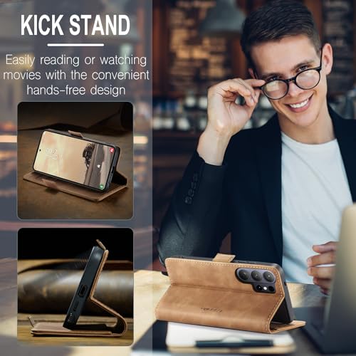 Compatible with Samsung Galaxy S26 Ultra Case with Card Holder, Kickstand Protective Flip Folio Leather Wallet Case for Galaxy S26 Ultra 5G 6.9 inch (Brown) - color: Brown, size: S26 Ultra 6.9 Inch