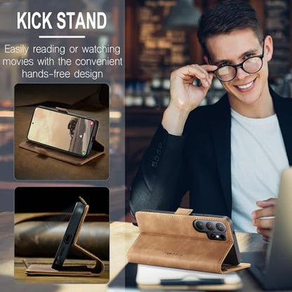Compatible with Samsung Galaxy S26 Ultra Case with Card Holder, Kickstand Protective Flip Folio Leather Wallet Case for Galaxy S26 Ultra 5G 6.9 inch (Brown) - color: Brown, size: S26 Ultra 6.9 Inch