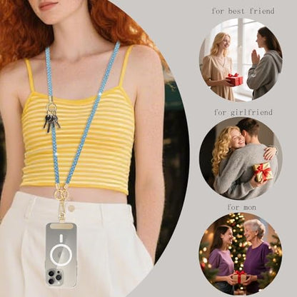 Crystal Phone Lanyard Crossbody and Wrist Strap Lanyard Rhinestone Anti-Theft Phone Strap Phone Neck Strap for Women - color: Sky Blue