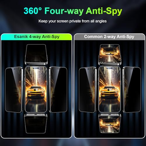 Esanik [2-Pack for iPhone 15 Pro Max 360° Privacy Screen Protector - 4-Way Anti-Spy Tempered Glass,Shatterproof, Anti-Peep, Scratch Resistant,Easy Installation Frame Included