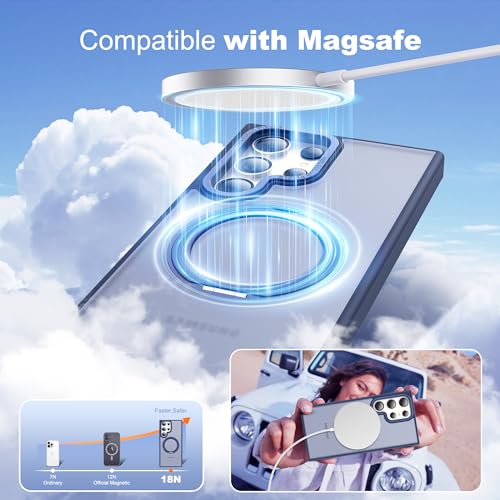 for Samsung Galaxy S22/S23 Ultra Case with Spin Stand,Blue | 360° Spin Magnetic Ring Stand,Compatible with Magsafe,Military Protection Phone Case - color: Blue, size: S22 Ultra & S23 Ultra