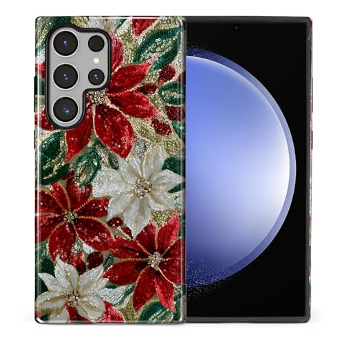 Case for Samsung Galaxy S23 Ultra, 2 in 1 PC Hard Shell & Silicone Inner Bumper, AntiScratch Fullbody Cover Shockproof Slim Design Christmas Florals Faux Mosaic - color: Christmas Florals Faux Mosaic, size: Galaxy S23 Ultra