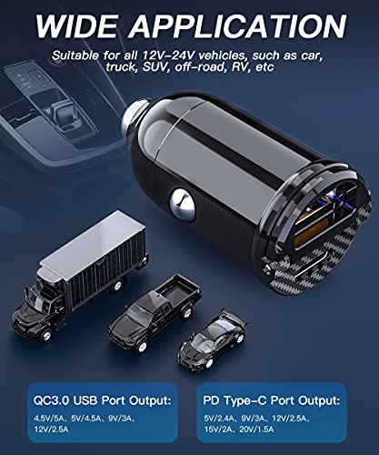 ELECTOP USB C Car Charger, Smallest Cigarette Lighter USB Charger Adapter 30W PD & 30W QC3.0 4.8A Dual Port Fast Car Charger Adapter Flush Fit Compatible with iPhone 12 iPad MacBook Samsung 2 Pack