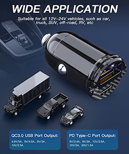 ELECTOP USB C Car Charger, Smallest Cigarette Lighter USB Charger Adapter 30W PD & 30W QC3.0 4.8A Dual Port Fast Car Charger Adapter Flush Fit Compatible with iPhone 12 iPad MacBook Samsung 2 Pack