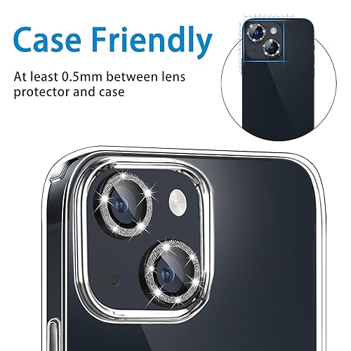 for iPhone 14 & iPhone 14 Plus Camera Lens Protector, Bling Glitter Diamond Lens Cover 9H Tempered Glass Camera Cover Anti Scratch Lens Protector Individual Lens Ring - 2PCS Glitter Black - color: Black Glitter