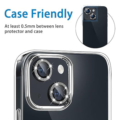 for iPhone 14 & iPhone 14 Plus Camera Lens Protector, Bling Glitter Diamond Lens Cover 9H Tempered Glass Camera Cover Anti Scratch Lens Protector Individual Lens Ring - 2PCS Glitter Black - color: Black Glitter