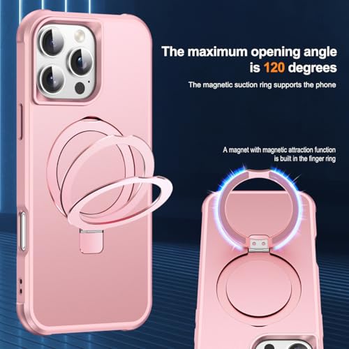 SKYLMW Compatible with iPhone 16 Pro Case with Stand,Rose Gold | iPhone 16 Pro Phone Case 6.3",Magnetic Ring Stand,Compatible with MagSafe,Military-Grade Protection,Great Grip Feeling - color: Rose Gold, size: Iphone 16 Pro