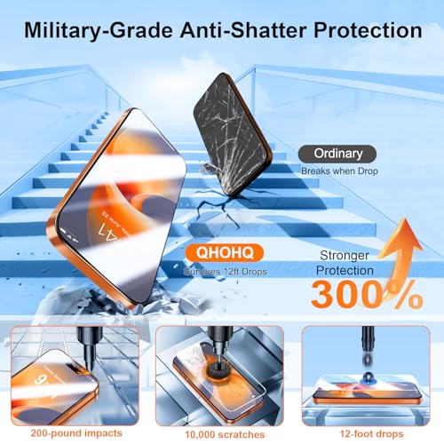 QHOHQ [1-Second Auto-Install] 3 Pack Screen Protector for iPhone 17 Pro Max [6.9 Inch] + 1 Set Camera Lens Protector, 9H+ Shatterproof Tempered Glass, [12FT Military Grade Protection], Case Friendly - size: iPhone 17 Pro Max 6.9 Inch