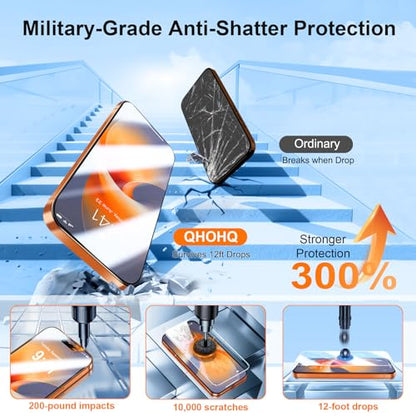 QHOHQ [1-Second Auto-Install] 3 Pack Screen Protector for iPhone 17 Pro Max [6.9 Inch] + 1 Set Camera Lens Protector, 9H+ Shatterproof Tempered Glass, [12FT Military Grade Protection], Case Friendly - size: iPhone 17 Pro Max 6.9 Inch