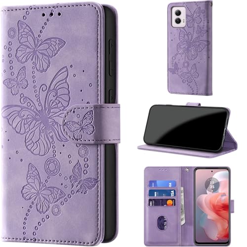 Case Wallet for Motorola Moto G Power 5G 2024, Purple | RFID Blocking, 3 Card Holder Stand, Shockproof TPU Shell, PU Leather Magnetic Closure, 6.7-inch - color: Purple