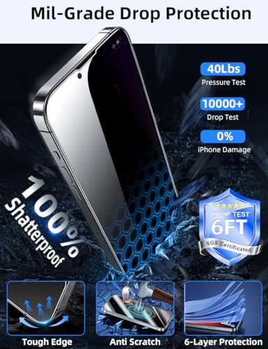 ruwa Privacy Screen Protector for iPhone 13 Pro Max/14 Plus [6.7 Inch][3-Pack] Anti-peep Tempered Glass Film with Easy Installation Alignment Frame - size: for iPhone 13 Pro Max/14 Plus-6.7 inch 3-Pack