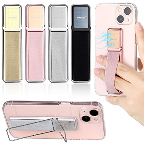 4 Pieces Phone Grip Strap Telescopic Phone Kickstand Elastic Finger Holer Hand Strap Adhesive Loop for Phone Grip with Stand Compatible with Most Smartphones (Black, Silver, Gold, Rose Gold) - color: Black, Silver, Gold, Rose Gold