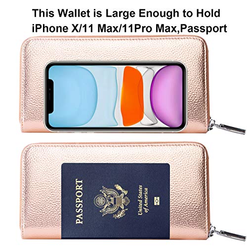 Small Compact Women Wallet RFID Blocking Genuine Leather Bifold Purse with ID Windows - color: 1- Pebbled Champagne Gold, size: One Size