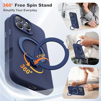 Case for iPhone 16 Pro with 360°Spin Stand,6.3" Dark Blue | Magnetic 360°Spin Stand,Compatible with Mag-Safe,Soft Silicone 16 Pro Case - color: Dark Blue, size: Iphone 16 Pro