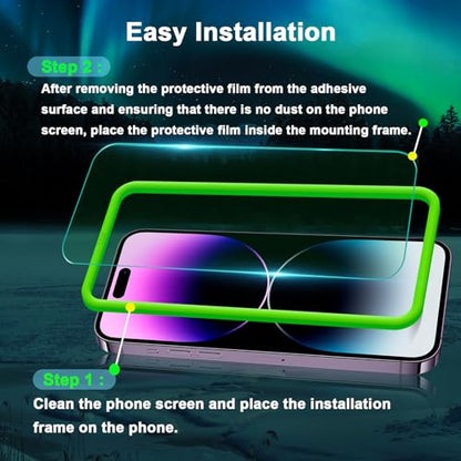 JESOHO Screen Protector for iPhone 14 Pro 6.1 inch, 2 Pack | Eye Protection HD Blue Light Blocking Tempered Glass Film, No Bubble, with Easy Installation Kit - size: iPhone 14 Pro (6.1 inches)