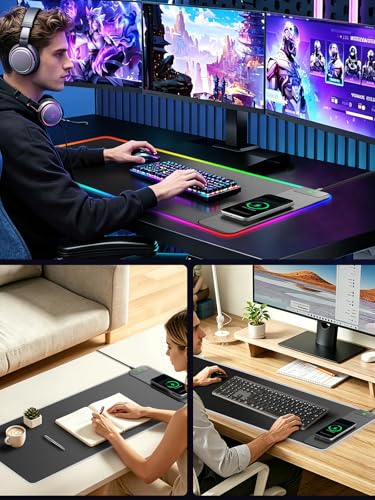 Wireless Charging Mouse Pad Gaming, 31.5"x11.8" Large Desk Mat, Waterproof - color: RGB-31.5"x11.8"-Right