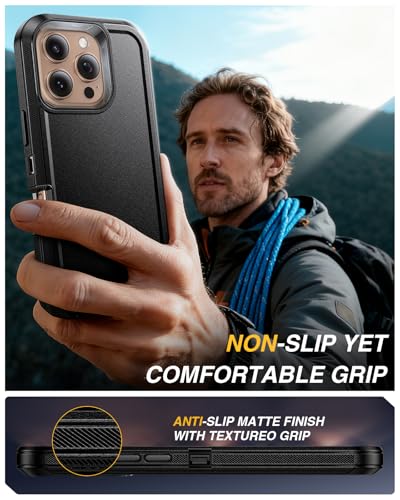 Lanhiem for iPhone 16 Pro Max Magnetic Case with Belt Clip Holster, [Compatible with Magsafe] Heavy Duty Rugged 3 Layer Drop Protection Cell Phone Cover, Anti-Drop with 360° Rotating Kickstand Black
