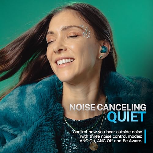 JLab Go Pop ANC True Wireless Earbuds with Dual Connect, Transparent Teal - color: Transparent Teal