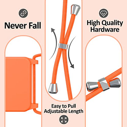 Crossbody Lanyard Strap Case for iPhone 14 Pro Max, Neck Cross Body, Adjustable Holder Removable, Drop Protection Shockproof, Hands-Free Silicone Case 6.7 inch, 150 cm Strap, iP14PM- Orange - color: Orange
