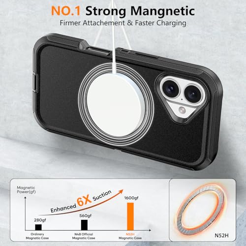TUTUKII Magnetic for iPhone 16 Plus Case with Belt Clip Holster (Black) | MagSafe Compatible, Heavy-Duty Military-Grade Drop Protection, 3-Layer Rugged Shockproof Protective Cover 6.7-Inch - size: iPhone 16 Plus 6.1"