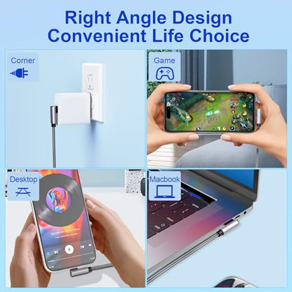 3Pack Right Angle Short iPhone Charge Cable, 90 Degree Apple USB A to Lightning Cable 15cm+30cm+30cm, Nylon Braided Sync Data Charger Cable, Fast Charge Cord for iPhone 14 13 12 11 Pro Max Xr 8 7 Plus