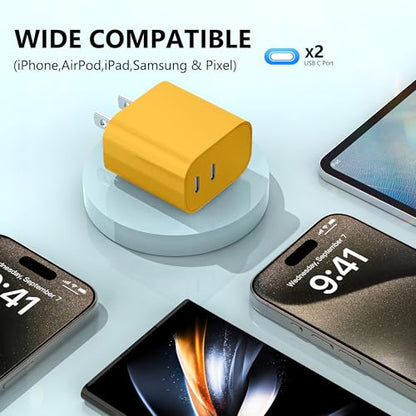 USB C Charger Block 3 Pack, Dual Port 20W Fast Wall Plug(Orange Yellow) - color: Orange Yellow