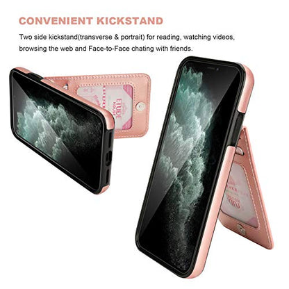 KIHUWEY for iPhone 11 Pro Max Wallet Case Card Holder Kickstand, Rose Gold | Credit Card Slots, PU Leather, Magnetic Clasp, Flip Heavy Duty Protection Cover for Men and Women - color: Rose Gold