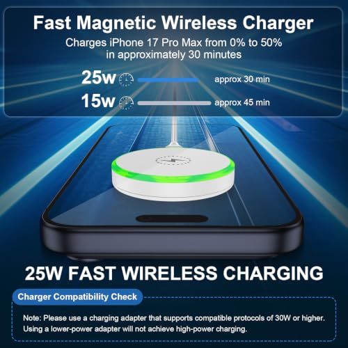 Wireless Charger 25W Fast Magnetic Charger for Google Pixel 11 Pro Fold 10A - color: White-W
