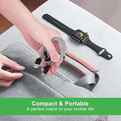 TOP-UP Multi Charging Cable for Apple Watch Charger (6FT) – 4 in 1 Braided Cord for Multiple Devices, USB C/Micro/Multi Charger Compatible with iWatch Series 11–1, iPhone 17/16/15/14, iPad