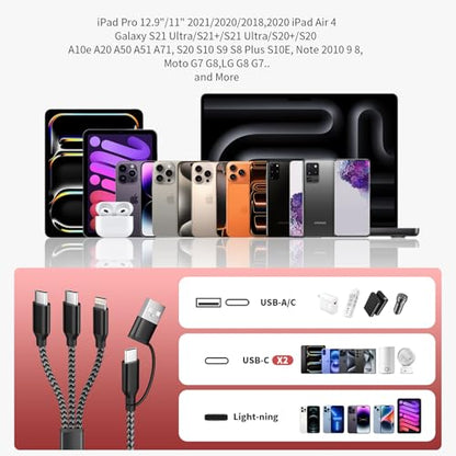MPATIBY Multi Charging Cable 3 in 2, 1Pack 5FT USB C/A Multi Charger Cable - color: Grey+Black, size: 1Pack5FT