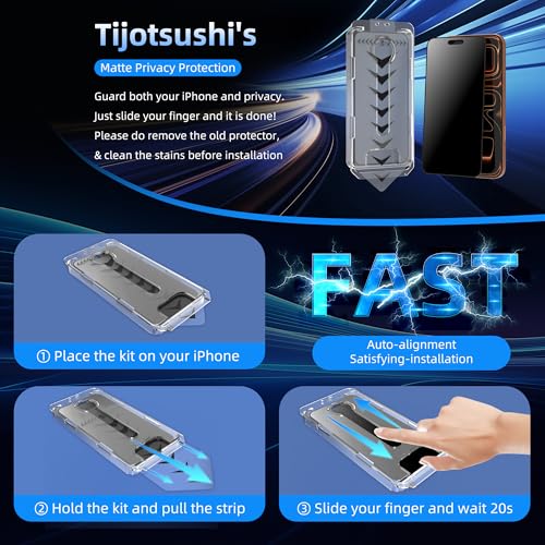 2-Pack Tempered Glass Matte Privacy Screen Protector for iPhone, Anti-spy Auto-Dust Removal, Anti-glare High Definition, Full Coverage No Bubble Easy Installation (For iPhone 16 Pro Max)