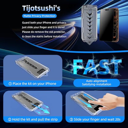 2-Pack Tempered Glass Matte Privacy Screen Protector for iPhone, Anti-spy Auto-Dust Removal, Anti-glare High Definition, Full Coverage No Bubble Easy Installation (For iPhone 16 Pro Max)