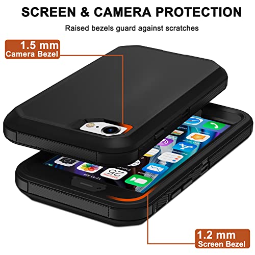for iPhone SE 2020 Case, iPhone 8 Case, iPhone 7 Case with Belt Clip Holster, 2X Screen Protector, Heavy Duty Military Grade Rugged Shockproof Protective Cover for iPhone 7/8/SE 2nd - color: Black