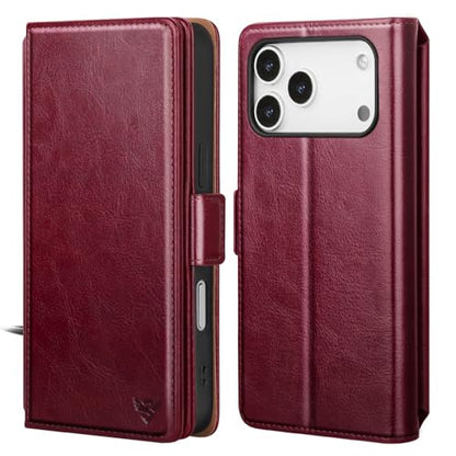 Compatible with iPhone 17 Pro Case Wallet with Card Holder [9 Card Slot] Women Men,RFID Blocking Luxury PU Leather Phone Case Flip Folio Protector Cover Credit Card Slot Kickstand,Wine Red - color: Wine Red, size: iPhone 17 Pro