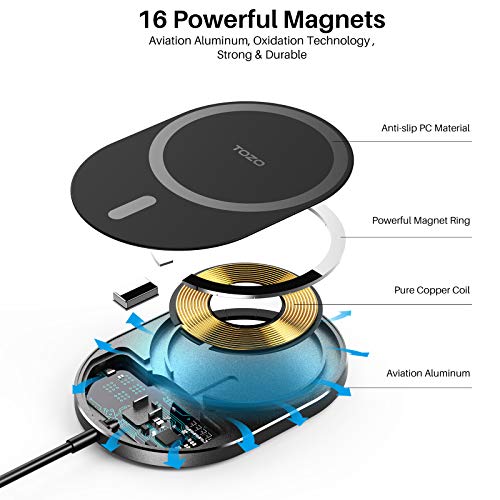 TOZO New Anti-Slip Aircraft-Grade Aluminum Wireless Charger 15W Max Fast Wireless Charging Pad Compatible with iPhone 17/17 Pro/17 Pro Max/Air/16/15/14/SE Series, Samsung Galaxy S25/S24/S23