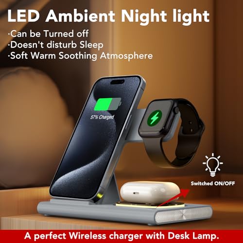 3 in 1 Foldable Charging Station for Apple Wireless Charger - color: Gray