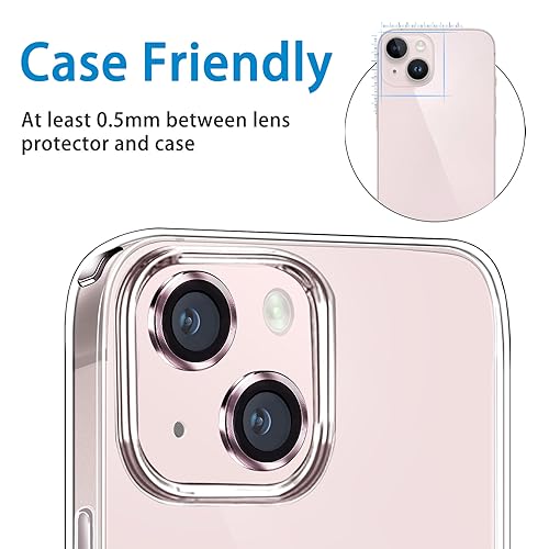 for iPhone 13 Mini/iPhone 13 Camera Lens Protector, Anti-Scratch 9H Tempered Glass Metal Camera Screen Protector Shockproof Cover Film Ring -2 Pcs Pink - color: Pink