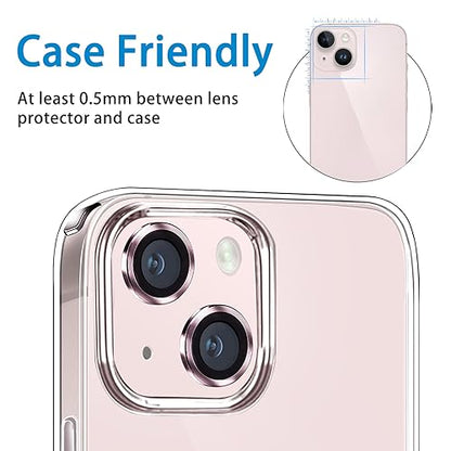 for iPhone 13 Mini/iPhone 13 Camera Lens Protector, Anti-Scratch 9H Tempered Glass Metal Camera Screen Protector Shockproof Cover Film Ring -2 Pcs Pink - color: Pink