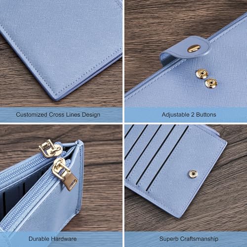 Travelambo RFID Wallet Women Large Size Bifold Multi Card Wallet Case with Zipper Pocke Credit Card Holder for Women - color: Gold Blue